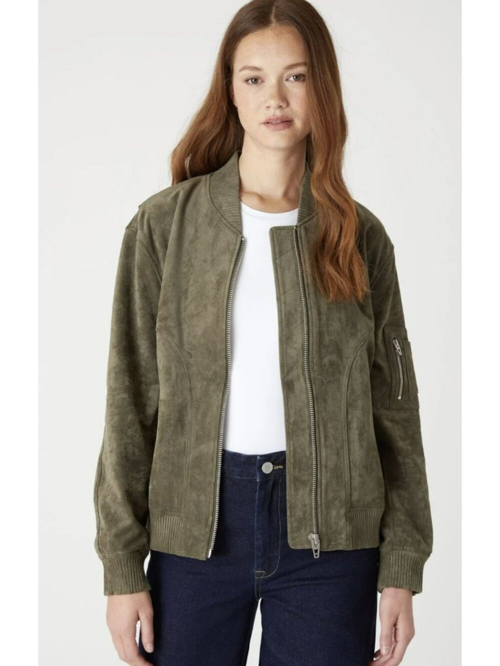 Blank NYC Olive Green Faux Suede Bomber Jacket Size Large New